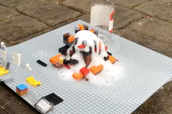 Lego volcano chemical reaction activity for kids